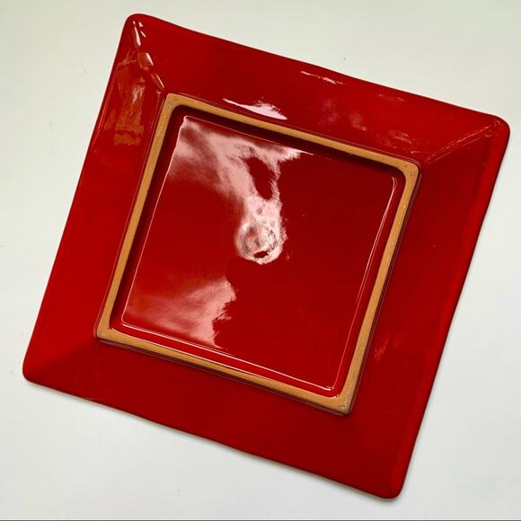 VIETRI 3 Large Square Rosso Vecchio RETIRED Red Glaze Pottery Plates Italy - Picture 3 of 5